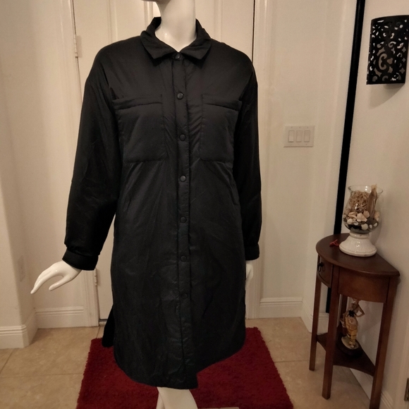 Nylon light weight ful length black coat women size medium - Picture 1 of 7